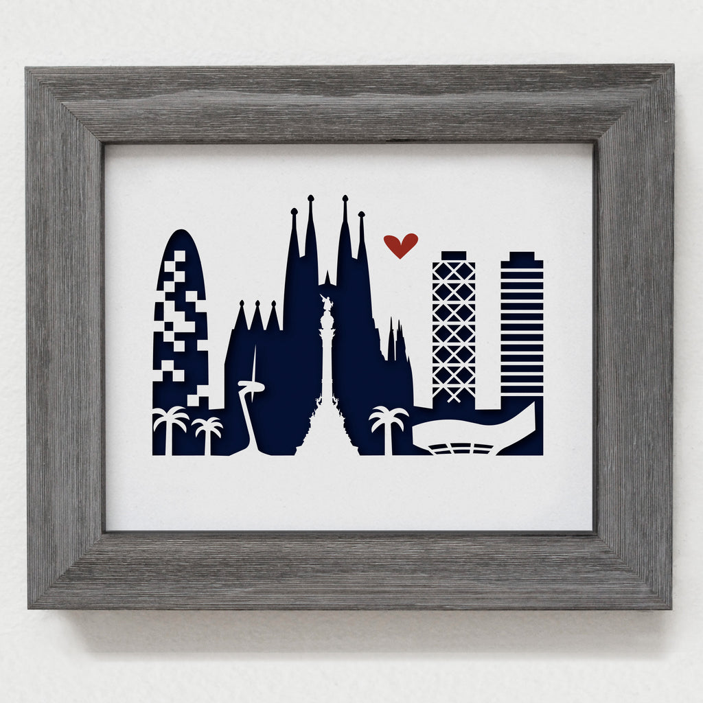 Barcelona Sagrada Familia city skyline cityscape papercut 3D artwork make a unique gift for wedding anniversary going away birthday office home decor Christmas corporate Valentine's Easter
