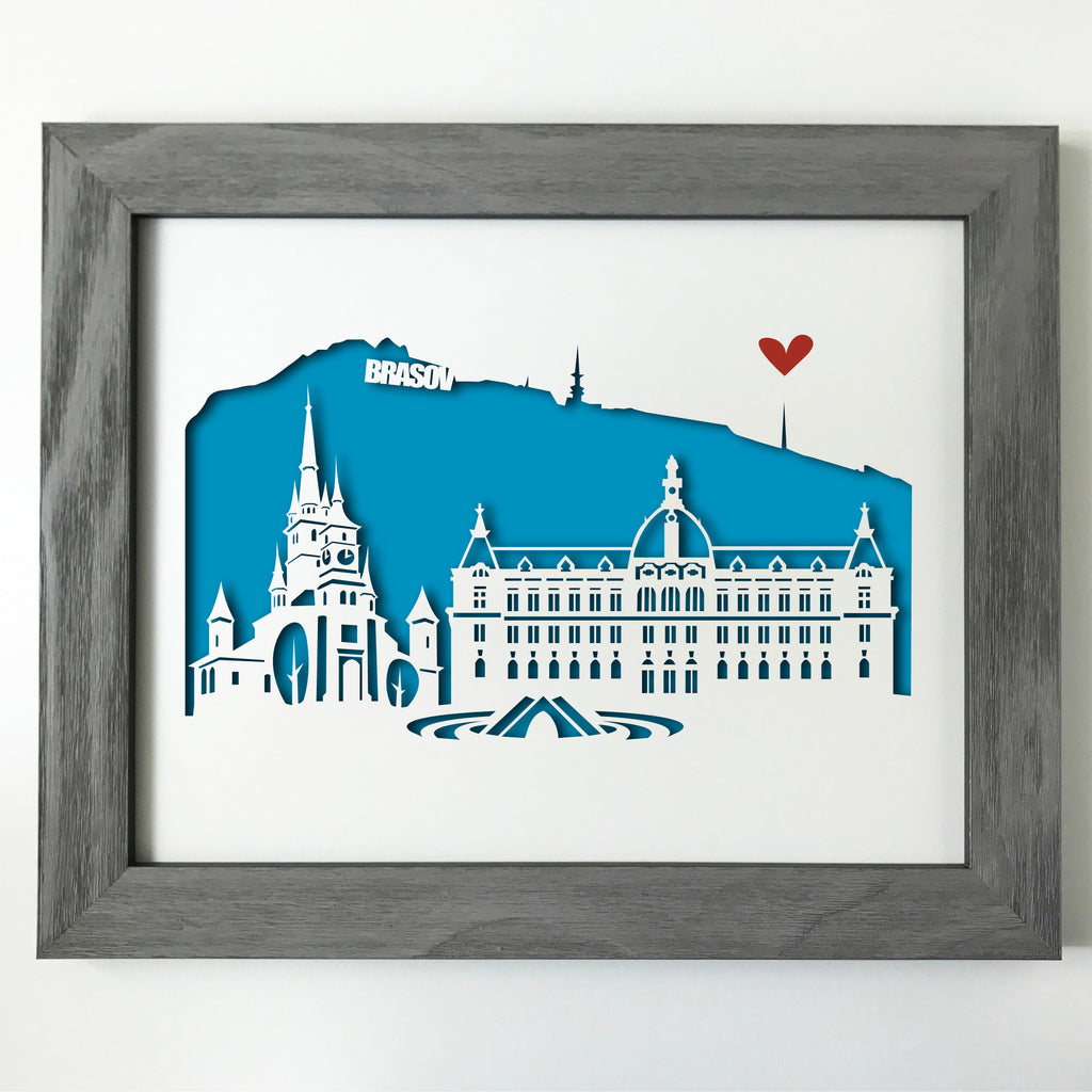 Brasov city skyline cityscape papercut 3D art makes a unique gift for wedding anniversary going away birthday office home decor Christmas corporate Valentine's Easter