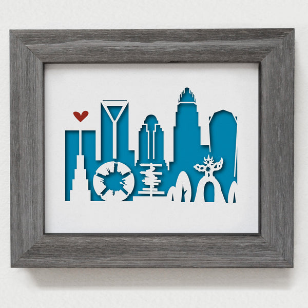 Charlotte city skyline cityscape papercut 3D art makes a unique gift idea for wedding anniversary going away birthday office home decor Christmas corporate Valentine's Easter