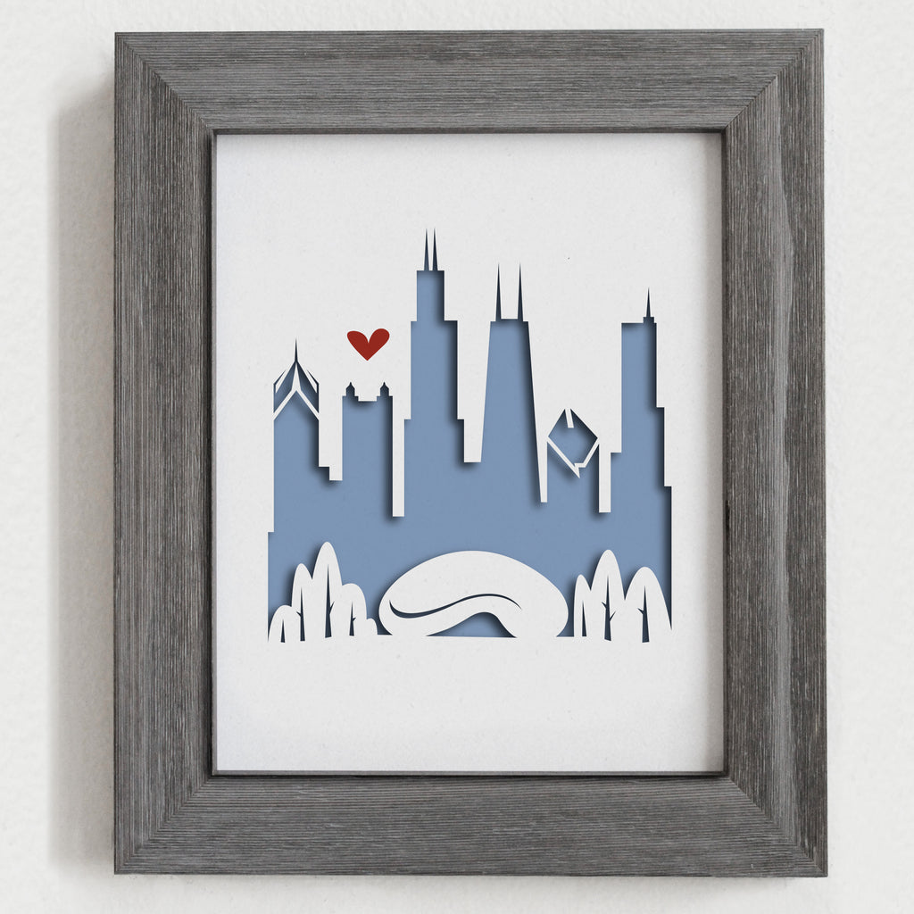 Chicago city skyline cityscape papercut 3D art makes a unique gift idea for wedding anniversary going away birthday office home decor Christmas corporate Valentine's Easter