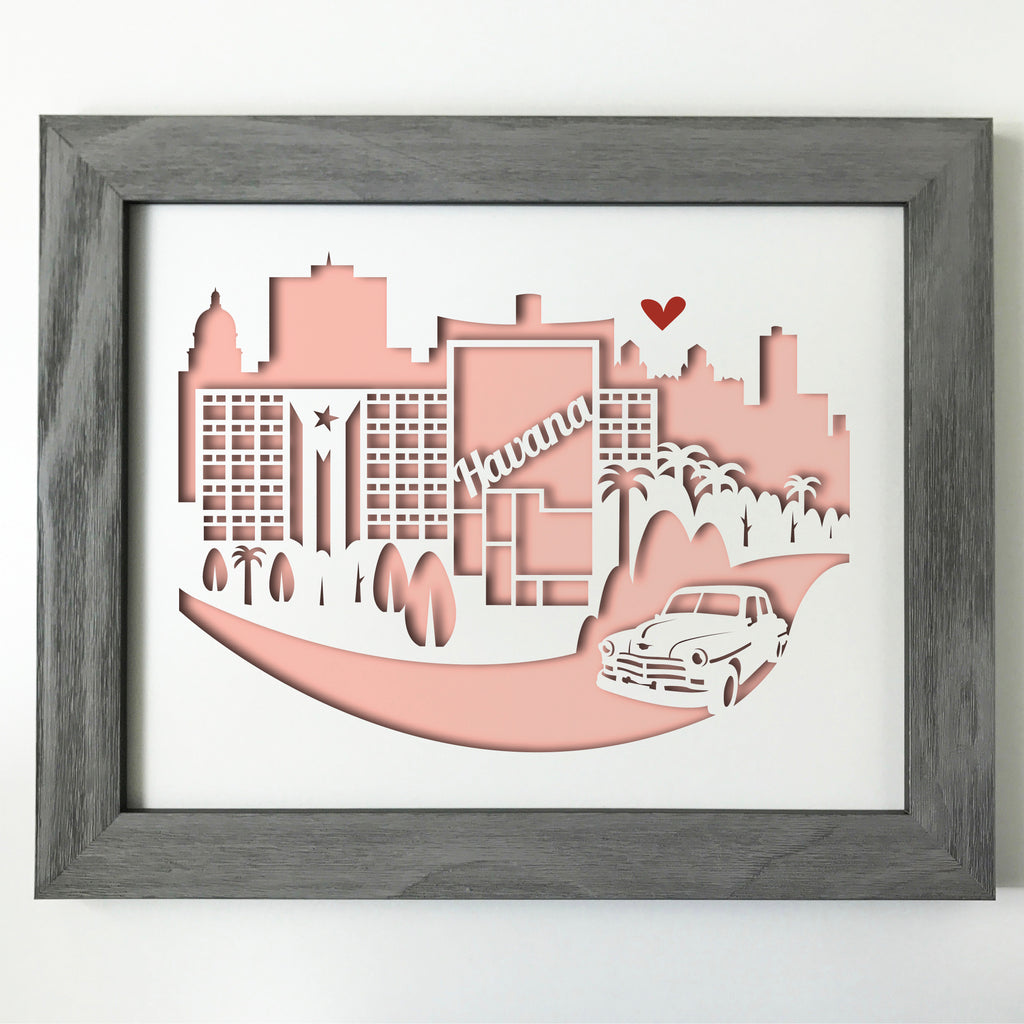 Havana, Cuba Papercut artwork - 11x14"