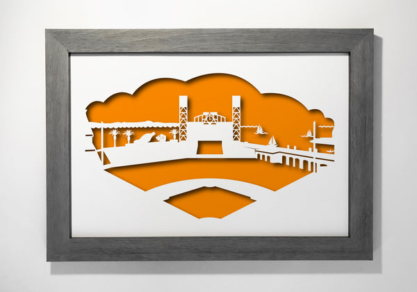 San Francisco Giants baseball AT&T park papercut 3D artwork make a unique gift for wedding anniversary going away birthday office home decor Christmas corporate Valentine's Easter