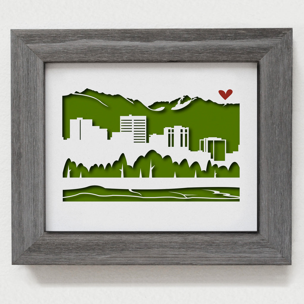 Anchorage Chugach Mountain city skyline cityscape papercut 3D artwork makes a unique gift idea for him or her