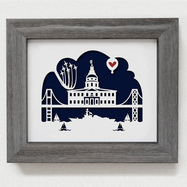 Annapolis Maryland city skyline cityscape papercut 3D artwork make a unique gift for wedding anniversary going away birthday office home decor Christmas corporate Valentine's Easter