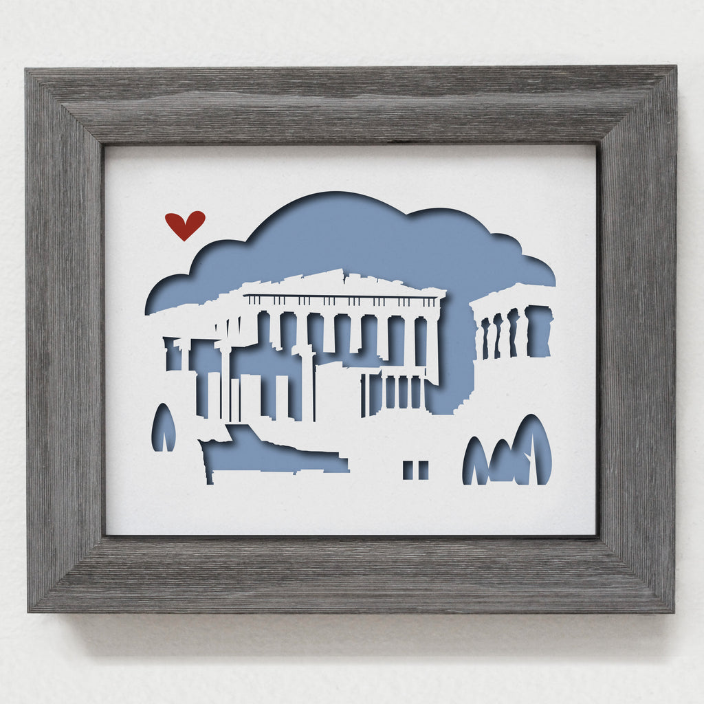 Athens Greece Parthenon acropolis city skyline cityscape papercut 3D artwork make a unique gift for wedding anniversary going away birthday office home decor Christmas corporate Valentine's Easter