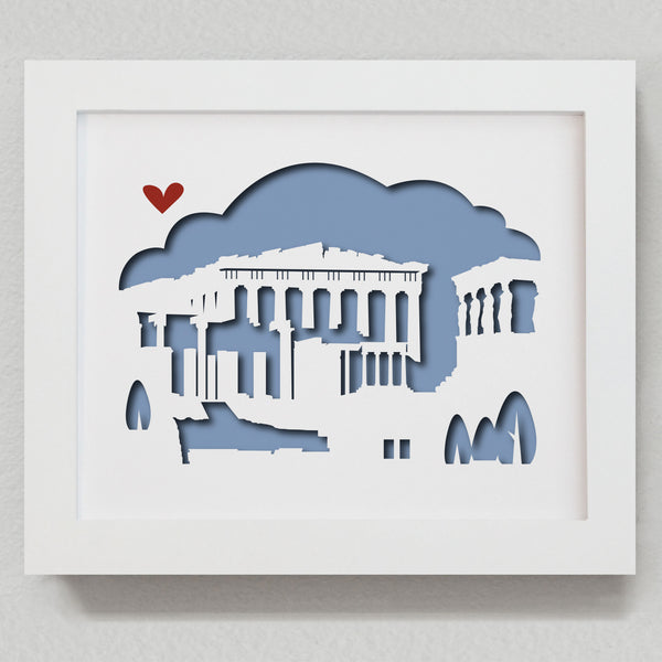 Athens Greece Parthenon acropolis city skyline cityscape papercut 3D artwork make a unique gift for wedding anniversary going away birthday office home decor Christmas corporate Valentine's Easter