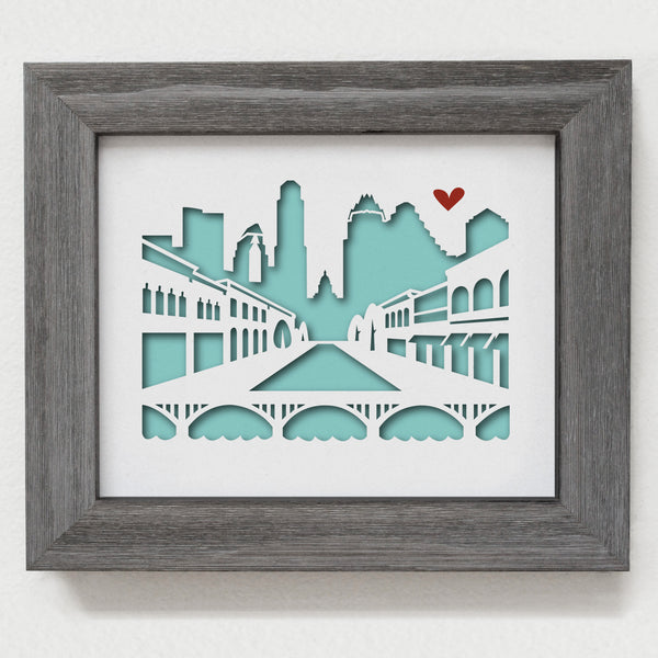 Austin 6th street city skyline cityscape papercut 3D artwork make a unique gift for wedding anniversary going away birthday office home decor Christmas corporate Valentine's Easter