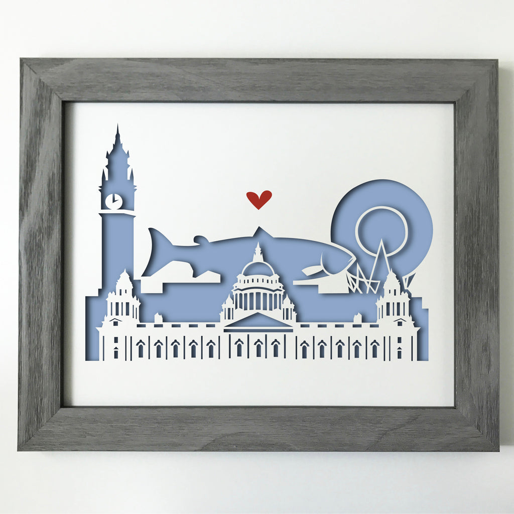 Belfast city skyline cityscape papercut 3D art makes a unique gift for wedding anniversary going away birthday office home decor Christmas corporate Valentine's Easter