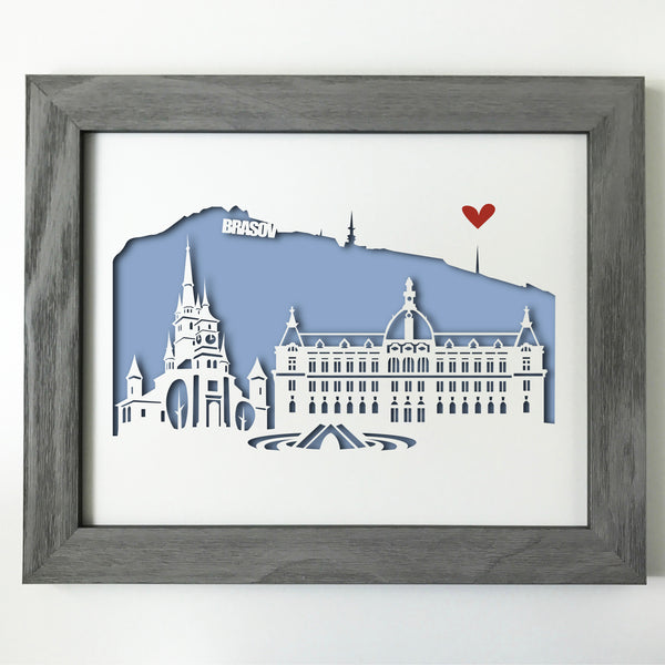 Brasov city skyline cityscape papercut 3D art makes a unique gift for wedding anniversary going away birthday office home decor Christmas corporate Valentine's Easter