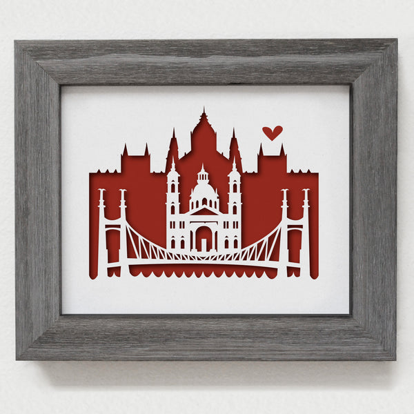 Budapest city skyline cityscape papercut 3D art makes a unique gift for wedding anniversary going away birthday office home decor Christmas corporate Valentine's Easter
