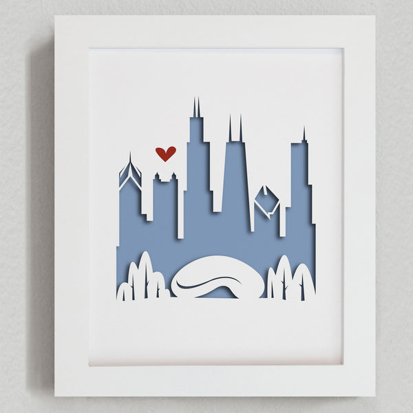 Chicago city skyline cityscape papercut 3D art makes a unique gift idea for wedding anniversary going away birthday office home decor Christmas corporate Valentine's Easter